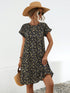 Frill Floral Round Neck Short Sleeve Tiered Dress - Odaingerous